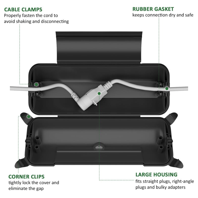 Flemoon Outdoor Extension Cord Safety Cover with Waterproof Protector Seal, Weatherproof Electrical Connection Box for Outdoor Outlets, Plugs, Sockets, Holiday Decorations, Power Tools, Black - Image 3